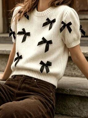 Afternoon Tea Bow Detail Puff Sleeve Sweater